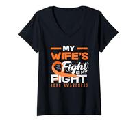 Mujer My Wifes Fight Is My Fight ADHD Awareness Cinta Naranja Camiseta Cuello V