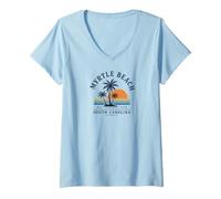 Mujer Myrtle Beach South Carolina Vintage Vacation Camiseta Cuello V