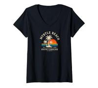 Mujer Myrtle Beach South Carolina Vintage Vacation Camiseta Cuello V