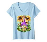 Mujer Mystic GNOME Witch In Purple Wizard Outfit For Sunflower Mom Camiseta Cuello V