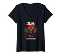 Mujer Mystic Japanese Oni Demonios Cubriendo Ojos Orejas Boca Arte Camiseta Cuello V
