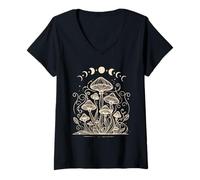 Mujer Mystical-Mushroom Forestcore Celestial Fases Lunares Naturaleza Camiseta Cuello V