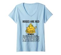 Mujer Nachos Rosas Son Poema Rojo Parodia Lindo Kawaii Dibujos Animados Camiseta Cuello V