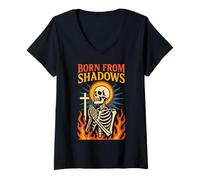 Mujer Nacido de Las Sombras, Christian Faith, Gothic Skeleton Christcore Camiseta Cuello V