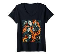 Mujer Nacido del fuego, forjado en estilo vintage regalo novedad. Camiseta Cuello V