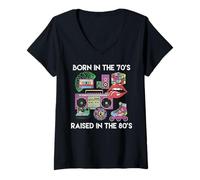 Mujer Nacido en los años 70 Criado 80 Cool Gen X Throwback Vibes Hombres Mujeres Camiseta Cuello V