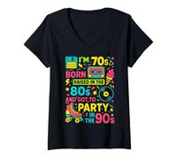 Mujer Nacido en los años 70 Criado en 80s Fiesta en 90s Regalo Retro Camiseta Cuello V