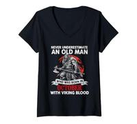 Mujer Nacido en Octubre Nunca Subestimes Viking Blood Camiseta Cuello V