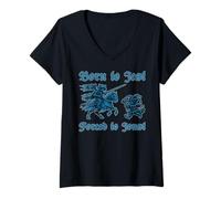 Mujer Nacido para Jest Forzado A Joust Street Cat Caballero Medieval Camiseta Cuello V