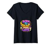 Mujer Nacido para Leer Late Night Book Lover Mood Camiseta Cuello V