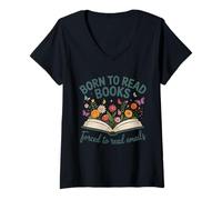 Mujer Nacido para Leer Libros Obligados a Leer Correos electrónicos Camiseta Cuello V
