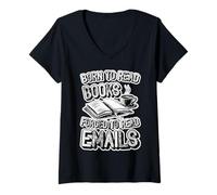 Mujer Nacido para Leer Libros Obligados a Leer Correos electrónicos | Funny Book Lover Camiseta Cuello V