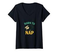 Mujer Nacido para siesta diseño de perezoso Lazy Day Mood Animal Camiseta Cuello V