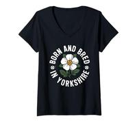 Mujer Nacido y Criado en Yorkshire, White Rose County Camiseta Cuello V