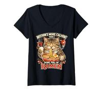 Mujer Nada es más calmin' Que un tazón Lleno de Ramen Divertido Gato Camiseta Cuello V