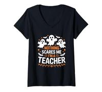 Mujer Nada me Asusta Soy un Profesor Boo Maestro de Halloween Camiseta Cuello V