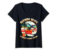 Mujer NADA MEJOR A UN ESCAPE DE VUELO AL PUESTO DE SOL - VIBE DE VIAJE RETRO Camiseta Cuello V