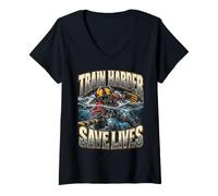 Mujer Nadador De Rescate Train Harder Save Lives Camiseta Cuello V