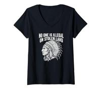 Mujer Nadie es Ilegal en Tierras robadas Camiseta Cuello V