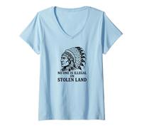 Mujer Nadie es Ilegal en Tierras robadas Camiseta Cuello V