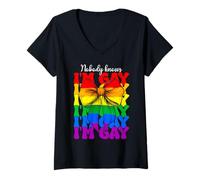 Mujer Nadie sabe que soy gay divertida bandera del orgullo gay arco iris LGBTQ Camiseta Cuello V