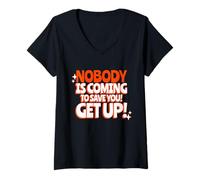 Mujer Nadie vendrá a salvarte Get Up Fighter Declaración Camiseta Cuello V