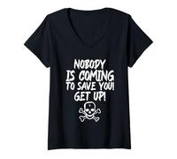 Mujer Nadie Viene a salvarte Get Up Statement Fighter Camiseta Cuello V