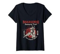 Mujer Nakasendo Samurai Trail Japón Guerrero Edo Período Caminante Camiseta Cuello V