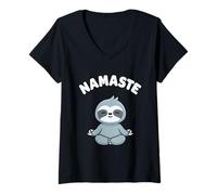 Mujer Namaste Funny Cute Sloth Kawaii Yoga Perezoso Sin Estrés Camiseta Cuello V