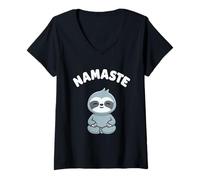 Mujer Namaste Funny Cute Sloth Kawaii Yoga Perezoso Sin Estrés Camiseta Cuello V