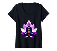 Mujer Namaste - Meditación de Chakra y Yoga Camiseta Cuello V