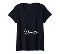Mujer Namaste - Yoga Mindfulness Script Design Camiseta Cuello V