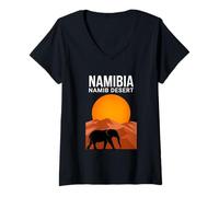 Mujer Namib Namibia Elefante Atardecer Camiseta Cuello V
