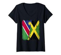 Mujer Namibia Jamaica Media Bandera Namibia Patrimonio jamaicano Camiseta Cuello V