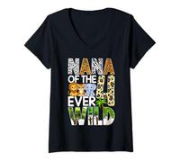 Mujer Nana of The Four Ever Wild - Lindo Safari Jungle para su Cuarto cumpleaños Camiseta Cuello V