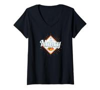 Mujer Nancy City Grand EST Francia Retro Mirabelle Vintage Camiseta Cuello V
