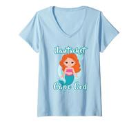 Mujer Nantucket Cape Cod Massachusetts Linda sirena pelirroja Camiseta Cuello V