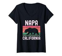 Mujer Napa California Bear Wine Country Degustación Valley Lover Retro Camiseta Cuello V