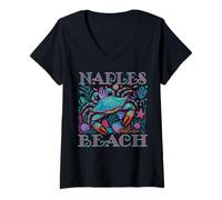 Mujer NAPLES BEACH FLORIDA BLUE CRAB VERANO BEACH VACACIONES REGALOS Camiseta Cuello V
