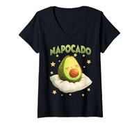 Mujer Napocado Aguacate Tardío Mañana Gruñón Siesta en Pijama Camiseta Cuello V