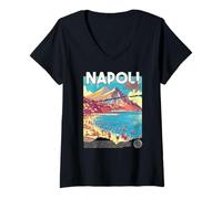 Mujer Napoli Nápoles Italia Retro Viajes Arte Mediterráneo Playa Camiseta Cuello V