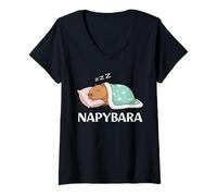 Mujer Napybara Tired Funny Cute Sleeping Capybara Pijama Cool Camiseta Cuello V