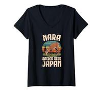 Mujer Nara Japan Deer Park - Recuerdo de Viaje Retro Kawaii Vintage Camiseta Cuello V