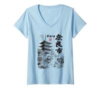 Mujer Nara Japón Ciervo Sika Nihon Nippon Gráfico Japonés Camiseta Cuello V