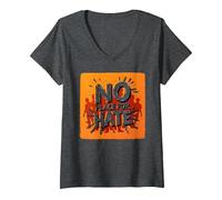 Mujer Naranja Anti Bullying No Place For Odio Declaración Camiseta Cuello V, Jaspeado Oscuro, XL