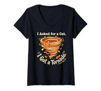 Mujer Naranja Gato Mamá Jengibre Felino Tornado Caos Humor Camiseta Cuello V
