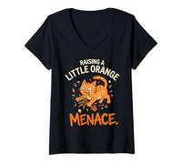 Mujer Naranja Gato Mamá Raising A Little Orange Menace Camiseta Cuello V