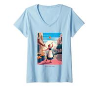 Mujer Naranja Mujer Sol Italia Mercado Alegría Energía Citrus Camiseta Cuello V