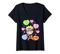 Mujer Naruto Shippuden Conversation Hearts Valentine's Day Anime Camiseta Cuello V