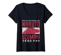 Mujer Naruto Shippuden Hero of The Hidden Leaf Vintage Kanji Anime Camiseta Cuello V